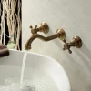 Classic Utility Sink Laundry Faucet, Wall Mount Two Handles Three Holes Wash Basin Tap with Hot and Cold Water Hoses, Laundry Tub Pot Filler Commercial Faucet in Oil Rubbed Bronze Antique Copper