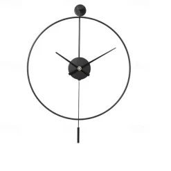 Classical Large Wall Clock with Pendulum Decorative Art Clocks Round Minimalist Modern Clock Non Ticking Silent Metal Wall Clock for Living Room Bedroom Study Office Decoration 50 60 cm