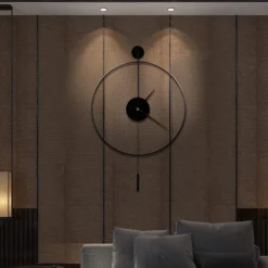 Classical Large Wall Clock with Pendulum Decorative Art Clocks Round Minimalist Modern Clock Non Ticking Silent Metal Wall Clock for Living Room Bedroom Study Office Decoration 50 60 cm