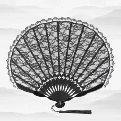 Classical Style Silk Composite Black Lace Fan Style Folding Fan Hand Held Gift Elegant