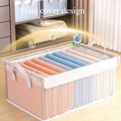 Clear Clothing Storage Box with Lid, Large Capacity Transparent Drawer Organizer, PVC Wardrobe Storage Container for Blankets, Clothes, and Fabric Organization