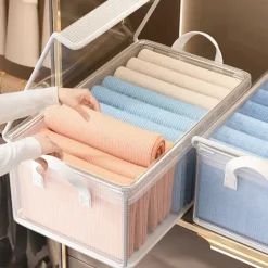 Clear Clothing Storage Box with Lid, Large Capacity Transparent Drawer Organizer, PVC Wardrobe Storage Container for Blankets, Clothes, and Fabric Organization