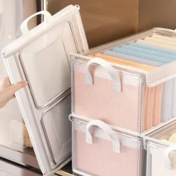 Clear Clothing Storage Box with Lid, Large Capacity Transparent Drawer Organizer, PVC Wardrobe Storage Container for Blankets, Clothes, and Fabric Organization