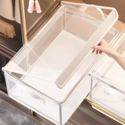 Clear Clothing Storage Box with Lid, Large Capacity Transparent Drawer Organizer, PVC Wardrobe Storage Container for Blankets, Clothes, and Fabric Organization