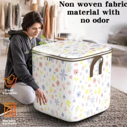 Clothes Storage Bags Large Capacity, Closet Organizers and Storage Bins, Foldable Wardrobe Storage with Lids and Handles for Blanket Comforter Clothing Bedding, Containers Box (L)