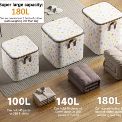 Clothes Storage Bags Large Capacity, Closet Organizers and Storage Bins, Foldable Wardrobe Storage with Lids and Handles for Blanket Comforter Clothing Bedding, Containers Box (L)