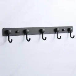 Coat Hooks Rack Wall Mounted, Heavy Duty Stainless Steel Matte Black Coat Hanger for Towel Bag Clothes Hat, 5 Hooks