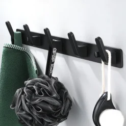 Coat Hooks Rack Wall Mounted, Heavy Duty Stainless Steel Matte Black Coat Hanger for Towel Bag Clothes Hat, 5 Hooks