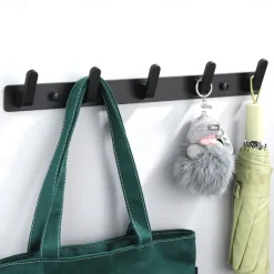 Coat Hooks Rack Wall Mounted, Heavy Duty Stainless Steel Matte Black Coat Hanger for Towel Bag Clothes Hat, 5 Hooks