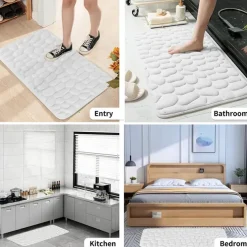 Cobblestone Bath Mat Non-slip Memory Foam Pad, Washable Bath Rugs, Rapid Water Absorbent, Non-Slip, Washable, Thick, Soft And Comfortable Carpet For Shower Room