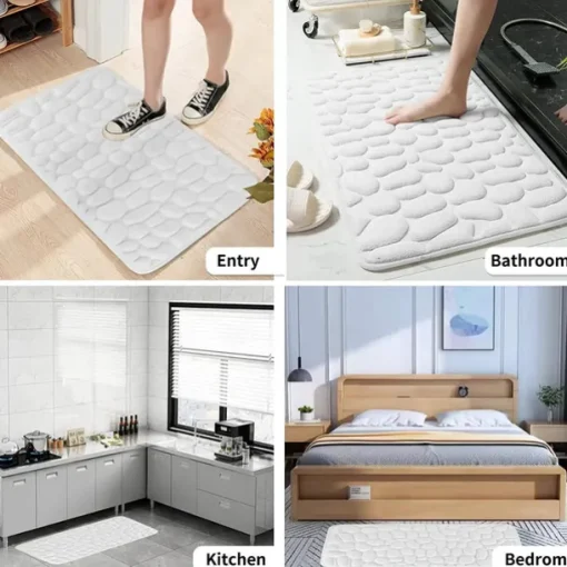 Cobblestone Bath Mat Non-slip Memory Foam Pad, Washable Bath Rugs, Rapid Water Absorbent, Non-Slip, Washable, Thick, Soft And Comfortable Carpet For Shower Room