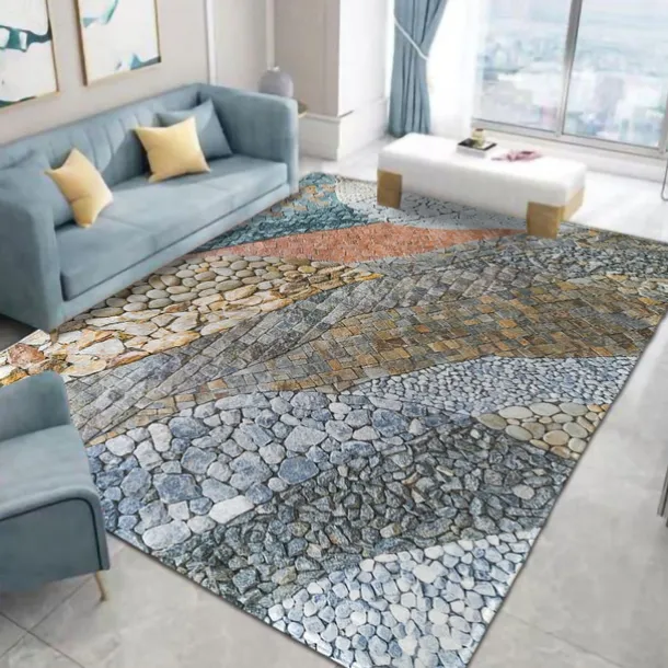 Cobblestone Floor Mat Door Mat Anti-Slip Hallway Carpets Smooth Stone Area Rugs Washable for Bedroom Living Room Kitchen Bathroom