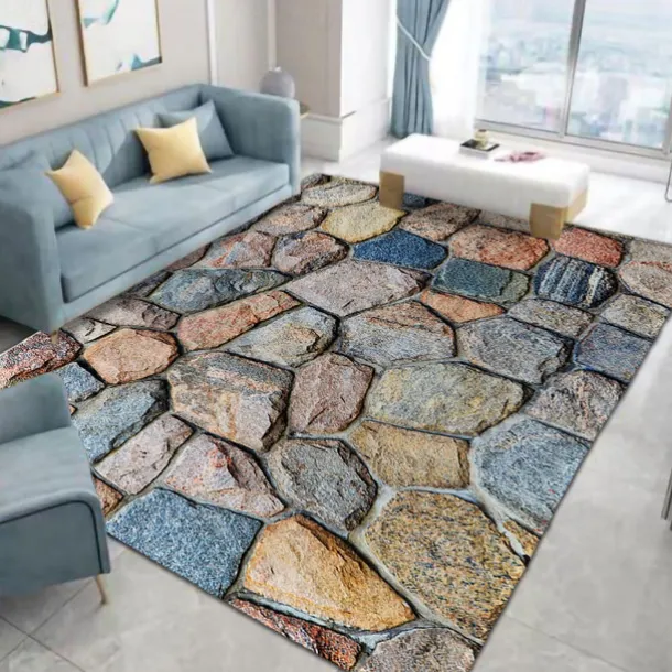 Cobblestone Floor Mat Door Mat Anti-Slip Hallway Carpets Smooth Stone Area Rugs Washable for Bedroom Living Room Kitchen Bathroom