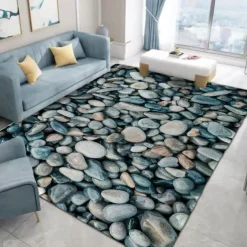 Cobblestone Floor Mat Door Mat Anti-Slip Hallway Carpets Smooth Stone Area Rugs Washable for Bedroom Living Room Kitchen Bathroom