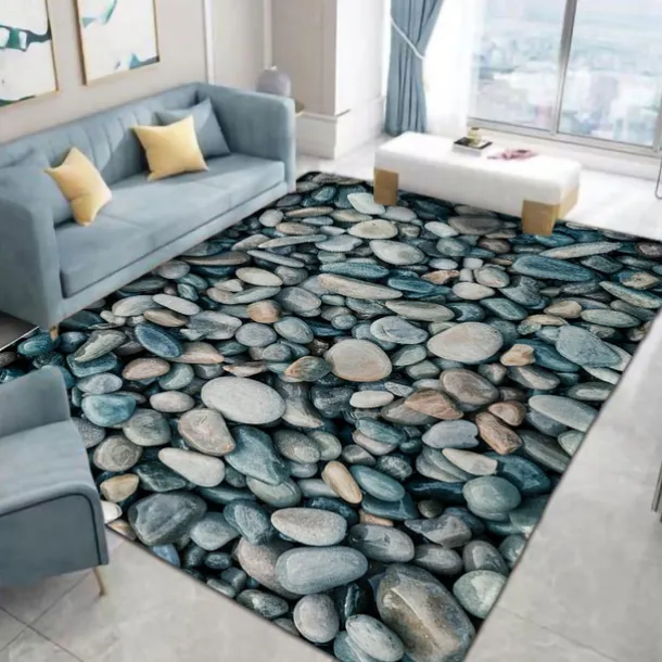 Cobblestone Floor Mat Door Mat Anti-Slip Hallway Carpets Smooth Stone Area Rugs Washable for Bedroom Living Room Kitchen Bathroom