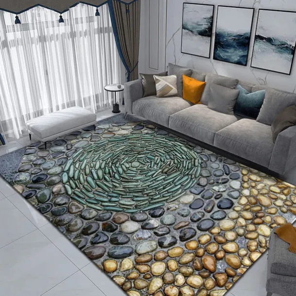 Cobblestone Floor Mat Door Mat Anti-Slip Hallway Carpets Smooth Stone Area Rugs Washable for Bedroom Living Room Kitchen Bathroom