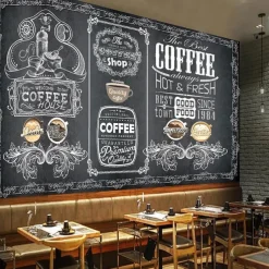 Coffee Cafe Mural Wallpaper Wall Sticker Covering Print Peel and Stick Self Adhesive Removable for Coffee Cafe Blackboard Canvas Home Décor Multiple Size
