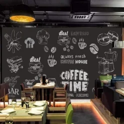 Coffee Cafe Mural Wallpaper Wall Sticker Covering Print Peel and Stick Self Adhesive Removable for Coffee Cafe Blackboard Canvas Home Décor Multiple Size