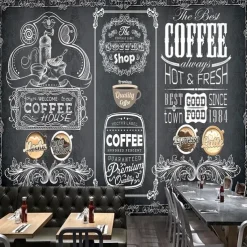 Coffee Cafe Mural Wallpaper Wall Sticker Covering Print Peel and Stick Self Adhesive Removable for Coffee Cafe Blackboard Canvas Home Décor Multiple Size