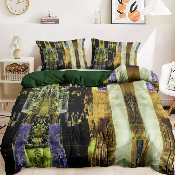 Color Block Patchwork Duvet Cover Set Modern Geometric Bedding Vibrant Multicolor Design Soft Durable Microfiber Quilt Cover with Pillowcases