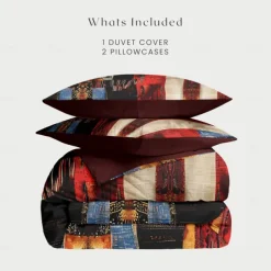 Color Block Patchwork Duvet Cover Set Modern Geometric Bedding Vibrant Multicolor Design Soft Durable Microfiber Quilt Cover with Pillowcases