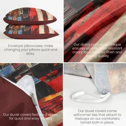 Color Block Patchwork Duvet Cover Set Modern Geometric Bedding Vibrant Multicolor Design Soft Durable Microfiber Quilt Cover with Pillowcases