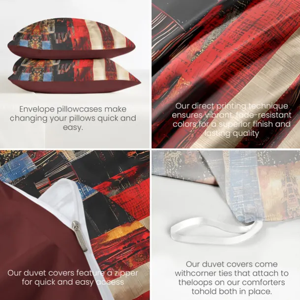 Color Block Patchwork Duvet Cover Set Modern Geometric Bedding Vibrant Multicolor Design Soft Durable Microfiber Quilt Cover with Pillowcases