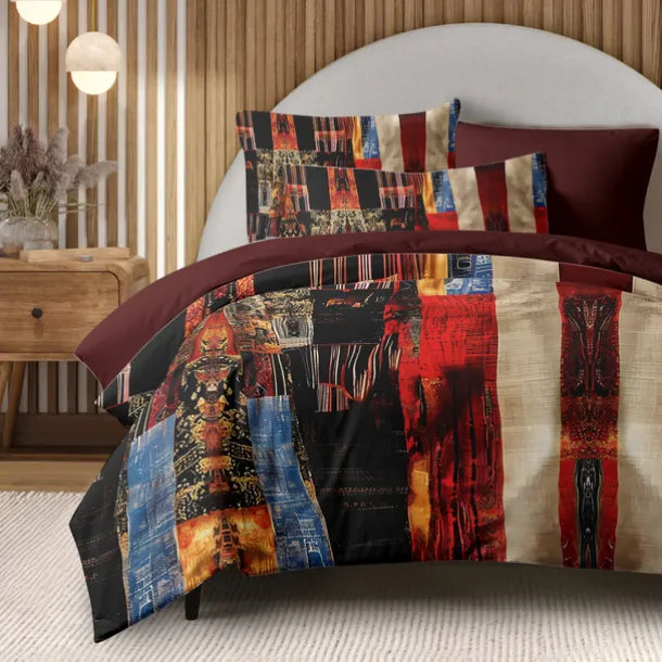 Color Block Patchwork Duvet Cover Set Modern Geometric Bedding Vibrant Multicolor Design Soft Durable Microfiber Quilt Cover with Pillowcases