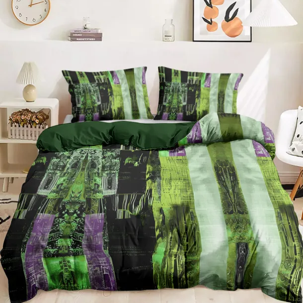 Color Block Patchwork Duvet Cover Set Modern Geometric Bedding Vibrant Multicolor Design Soft Durable Microfiber Quilt Cover with Pillowcases