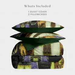 Color Block Patchwork Duvet Cover Set Modern Geometric Bedding Vibrant Multicolor Design Soft Durable Microfiber Quilt Cover with Pillowcases