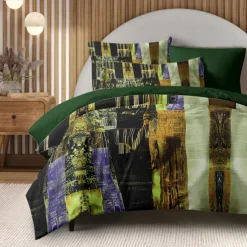 Color Block Patchwork Duvet Cover Set Modern Geometric Bedding Vibrant Multicolor Design Soft Durable Microfiber Quilt Cover with Pillowcases