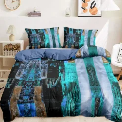 Color Block Patchwork Duvet Cover Set Modern Geometric Bedding Vibrant Multicolor Design Soft Durable Microfiber Quilt Cover with Pillowcases