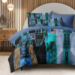 Color Block Patchwork Duvet Cover Set Modern Geometric Bedding Vibrant Multicolor Design Soft Durable Microfiber Quilt Cover with Pillowcases