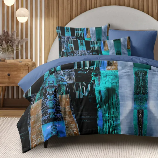 Color Block Patchwork Duvet Cover Set Modern Geometric Bedding Vibrant Multicolor Design Soft Durable Microfiber Quilt Cover with Pillowcases