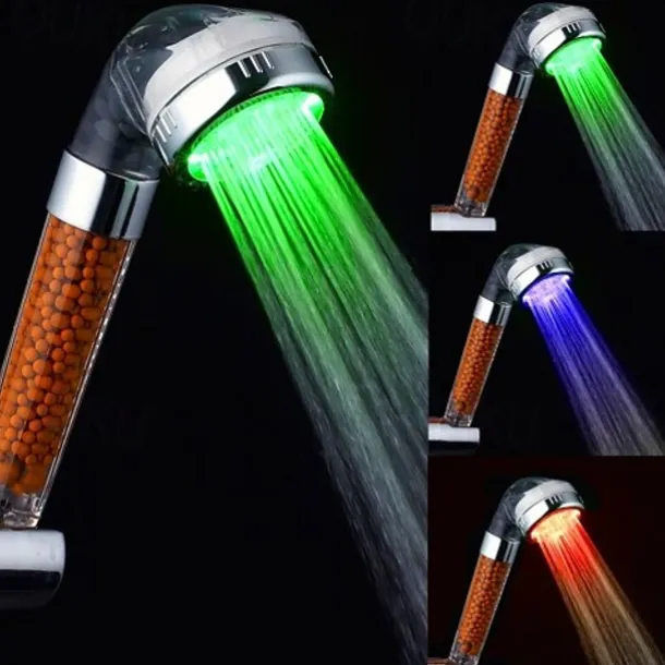 3-Color Temperature Sensitive LED Color Changing Hand Shower / ABS Water Powered Color Changing LED Hand Shower High Quality