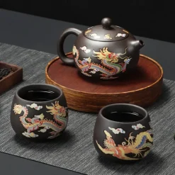 Color-Changing Teapot Set Dragon & Phoenix Zisha Chinese Loong Gift - Heat Sensitive Kung Fu Tea Set with Teapot and Cups, Business Gift