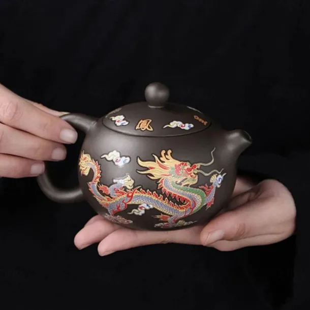 Color-Changing Teapot Set Dragon & Phoenix Zisha Chinese Loong Gift - Heat Sensitive Kung Fu Tea Set with Teapot and Cups, Business Gift