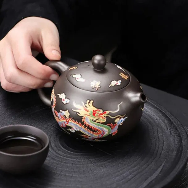 Color-Changing Teapot Set Dragon & Phoenix Zisha Chinese Loong Gift - Heat Sensitive Kung Fu Tea Set with Teapot and Cups, Business Gift