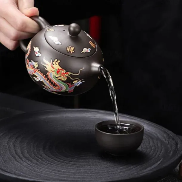 Color-Changing Teapot Set Dragon & Phoenix Zisha Chinese Loong Gift - Heat Sensitive Kung Fu Tea Set with Teapot and Cups, Business Gift