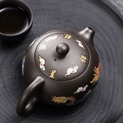 Color-Changing Teapot Set Dragon & Phoenix Zisha Chinese Loong Gift - Heat Sensitive Kung Fu Tea Set with Teapot and Cups, Business Gift