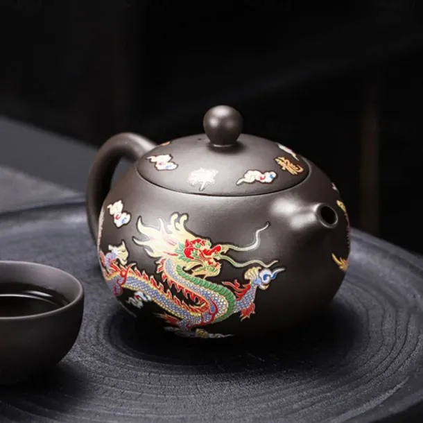 Color-Changing Teapot Set Dragon & Phoenix Zisha Chinese Loong Gift - Heat Sensitive Kung Fu Tea Set with Teapot and Cups, Business Gift