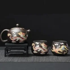 Color-Changing Teapot Set Dragon & Phoenix Zisha Chinese Loong Gift - Heat Sensitive Kung Fu Tea Set with Teapot and Cups, Business Gift