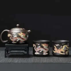 Color-Changing Teapot Set Dragon & Phoenix Zisha Chinese Loong Gift - Heat Sensitive Kung Fu Tea Set with Teapot and Cups, Business Gift