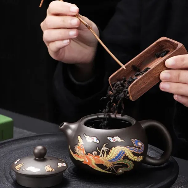 Color-Changing Teapot Set Dragon & Phoenix Zisha Chinese Loong Gift - Heat Sensitive Kung Fu Tea Set with Teapot and Cups, Business Gift