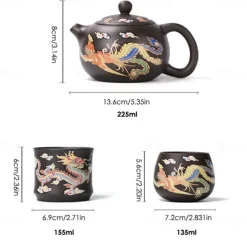 Color-Changing Teapot Set Dragon & Phoenix Zisha Chinese Loong Gift - Heat Sensitive Kung Fu Tea Set with Teapot and Cups, Business Gift