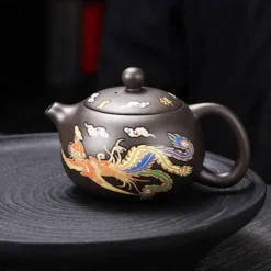Color-Changing Teapot Set Dragon & Phoenix Zisha Chinese Loong Gift - Heat Sensitive Kung Fu Tea Set with Teapot and Cups, Business Gift
