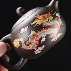 Color-Changing Teapot Set Dragon & Phoenix Zisha Chinese Loong Gift - Heat Sensitive Kung Fu Tea Set with Teapot and Cups, Business Gift