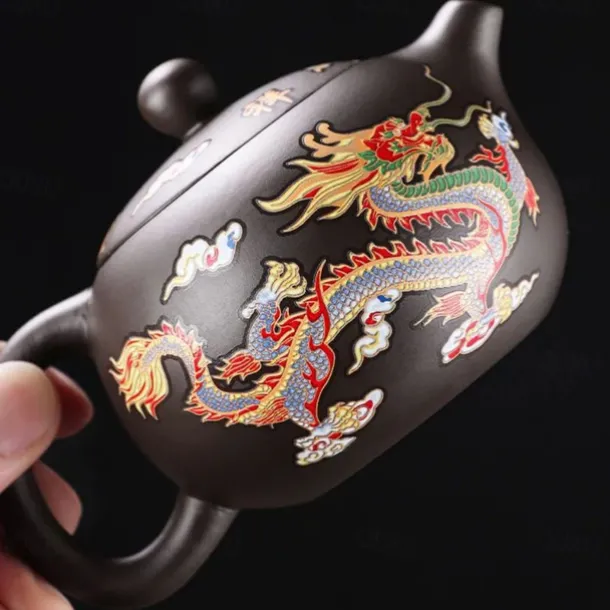 Color-Changing Teapot Set Dragon & Phoenix Zisha Chinese Loong Gift - Heat Sensitive Kung Fu Tea Set with Teapot and Cups, Business Gift