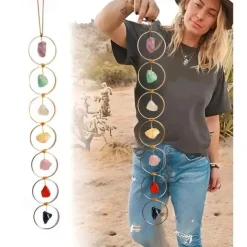 Colored Glass 7 Chakra Gemstone Wall Decor, Meditation Hanging Ornament for Home Decor, Good Luck Reiki Yoga Meditation Wall Hanger (Random Color and Arrangement Order)