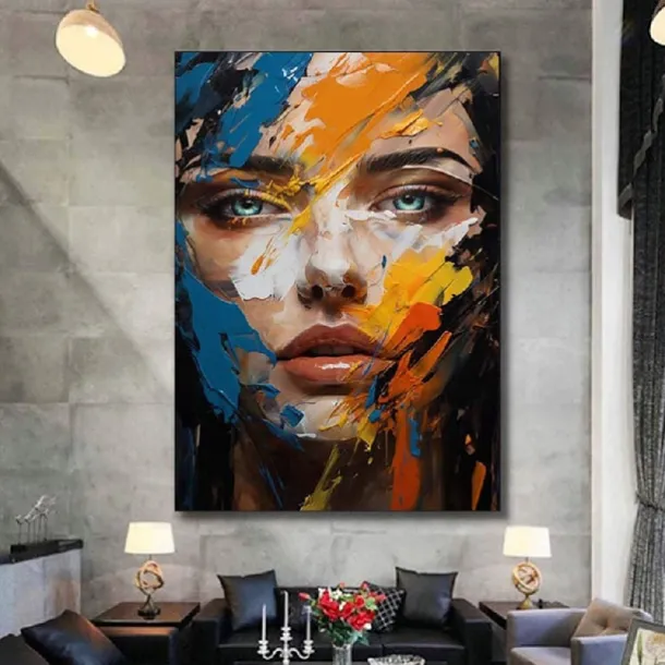 Colorful abstract facial oil painting handmade textured face of girl painting figurative wall art pattle knife girl Oil painting wall decorative painting room art